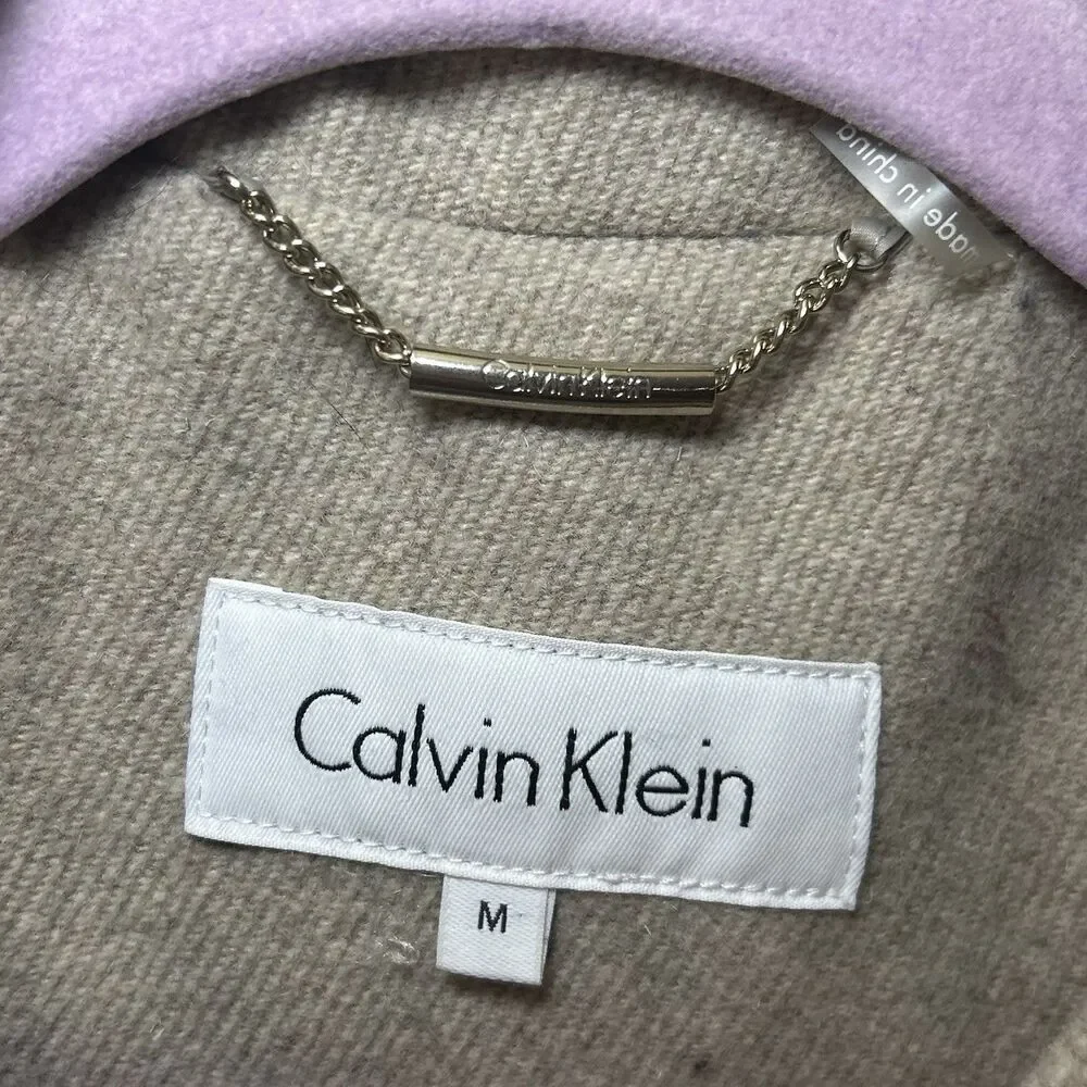 Calvin Klein Womens Wool Blend Belted Tan Wrap Coat Size Medium - Picture 3 of 11